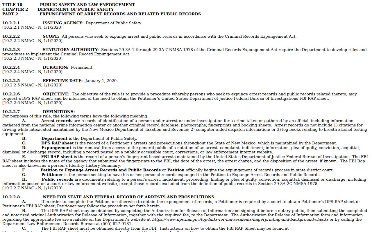 Arrest-record definitions supporting Harding County bench warrant terminology